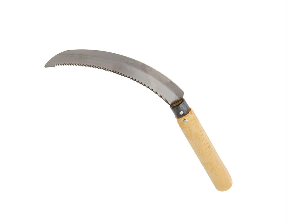 Wooden Harvest Scythe/Berry Knife With Curved Serrated Blade