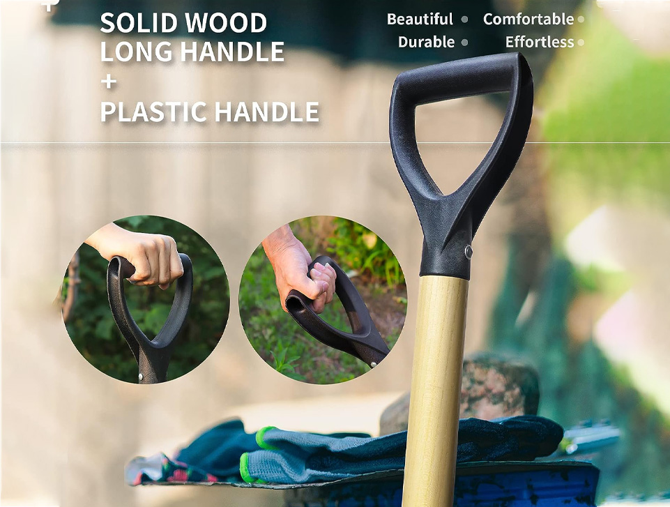 Garden Digging Shovel, Round Shovel, Wooden Garden Shovel With D-Handle
